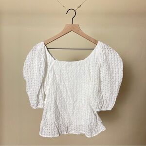 Hunter Bell White Gingham Puff Sleeve Top in White